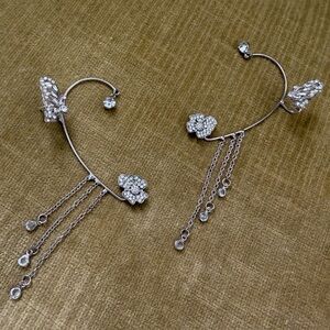Elegant Silver Crystal Ear Cuffs